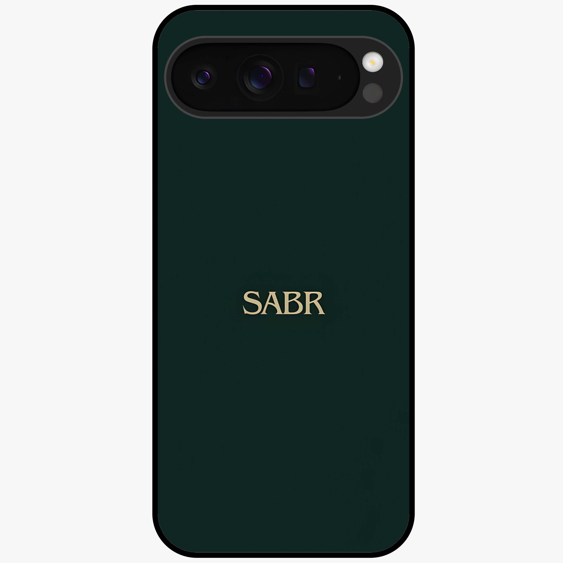 Sabr Minimal Patience Glass Case showing flat back view with minimalist typography artwork and glossy glass finish.