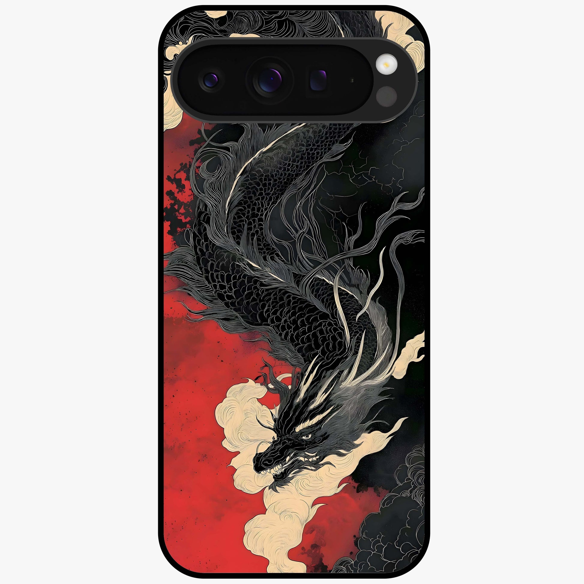 Shadow Dragon Fury Glass Case showing flat back view with fierce dragon artwork and glossy glass finish.