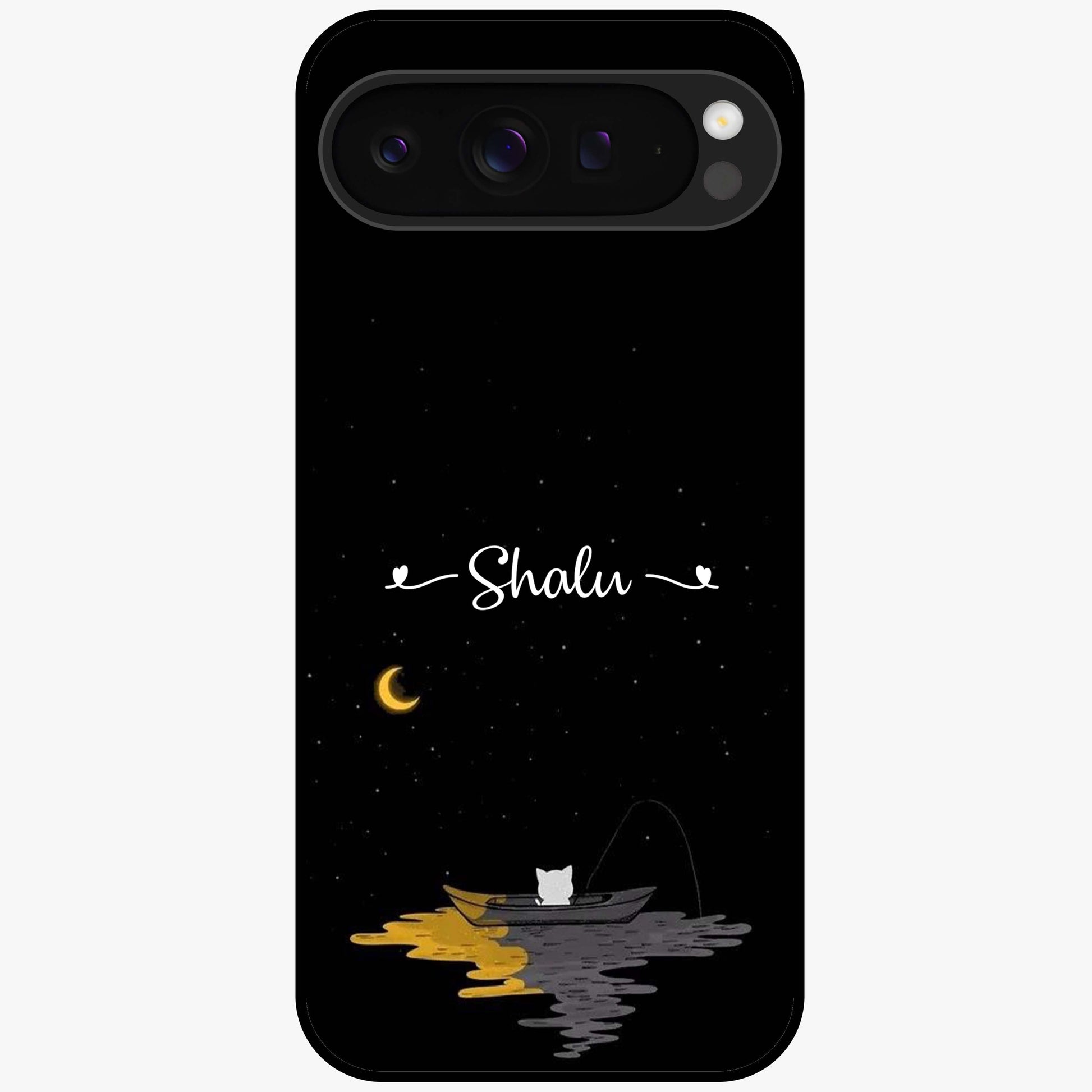Silent Night Row Glass Case showing flat back view with calm night themed artwork and glossy glass finish.