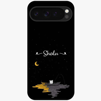 Silent Night Row Glass Case showing flat back view with calm night themed artwork and glossy glass finish.