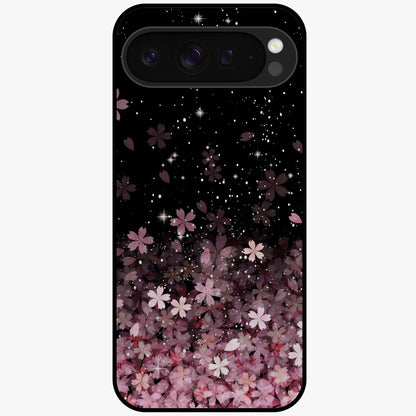 Small Starry Flowers Glass Case showing flat back view with delicate starry floral artwork and glossy glass finish.