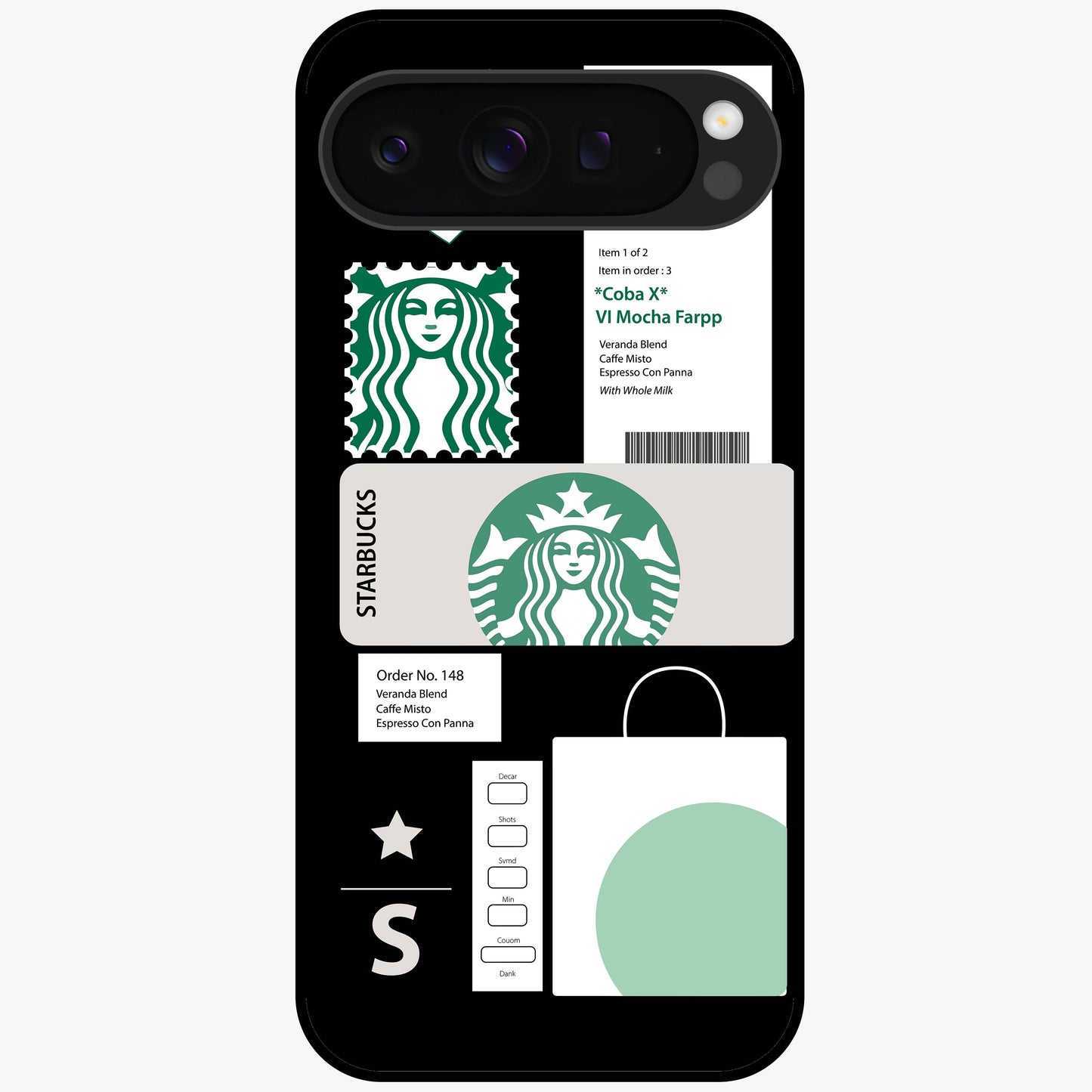 Starbucks Mocha Glass Case showing flat back view with coffee inspired artwork and glossy glass finish.