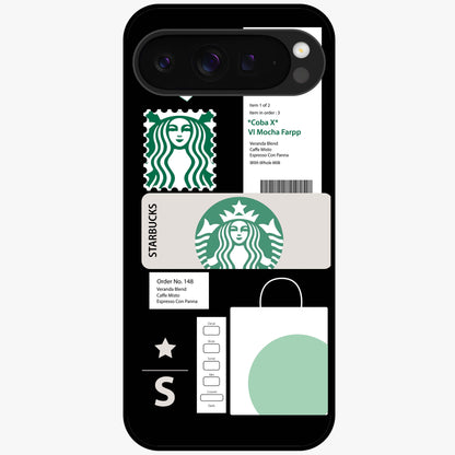 Starbucks Mocha Glass Case showing flat back view with coffee inspired artwork and glossy glass finish.