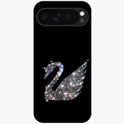Starlit Swan Grace Glass Case showing flat back view with graceful swan artwork under starry sky and glossy glass finish.