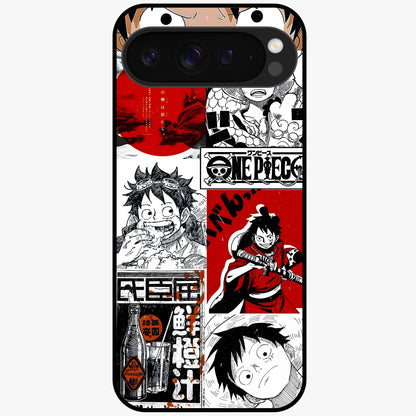 Strawhat Chaos Panels Glass Case showing flat back view with anime inspired chaos panel artwork and glossy glass finish.