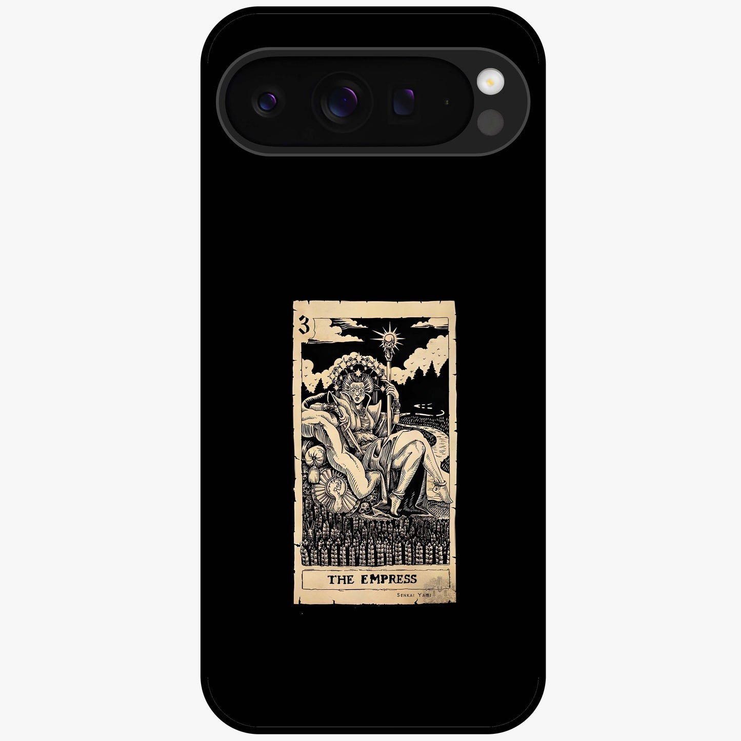 The Empress Glass Case showing flat back view with regal feminine artwork and glossy glass finish.