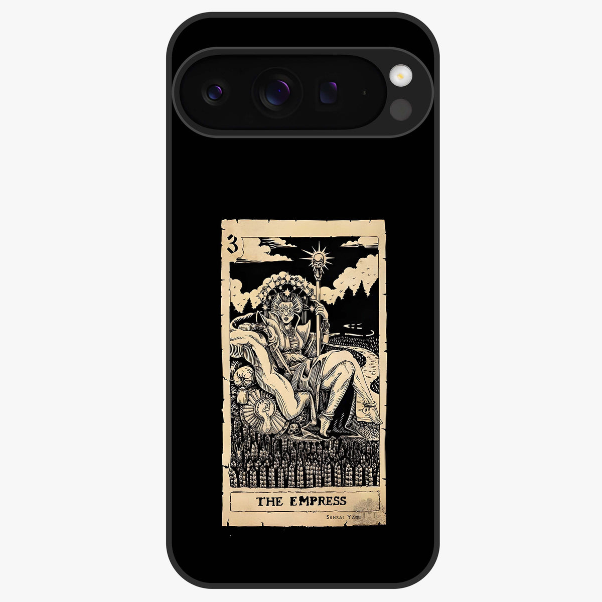 The Empress Glass Case showing flat back view with regal feminine artwork and glossy glass finish.