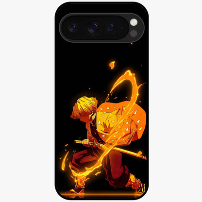 Thunder Flame Execution Glass Case showing flat back view with powerful flame and lightning artwork and glossy glass finish.
