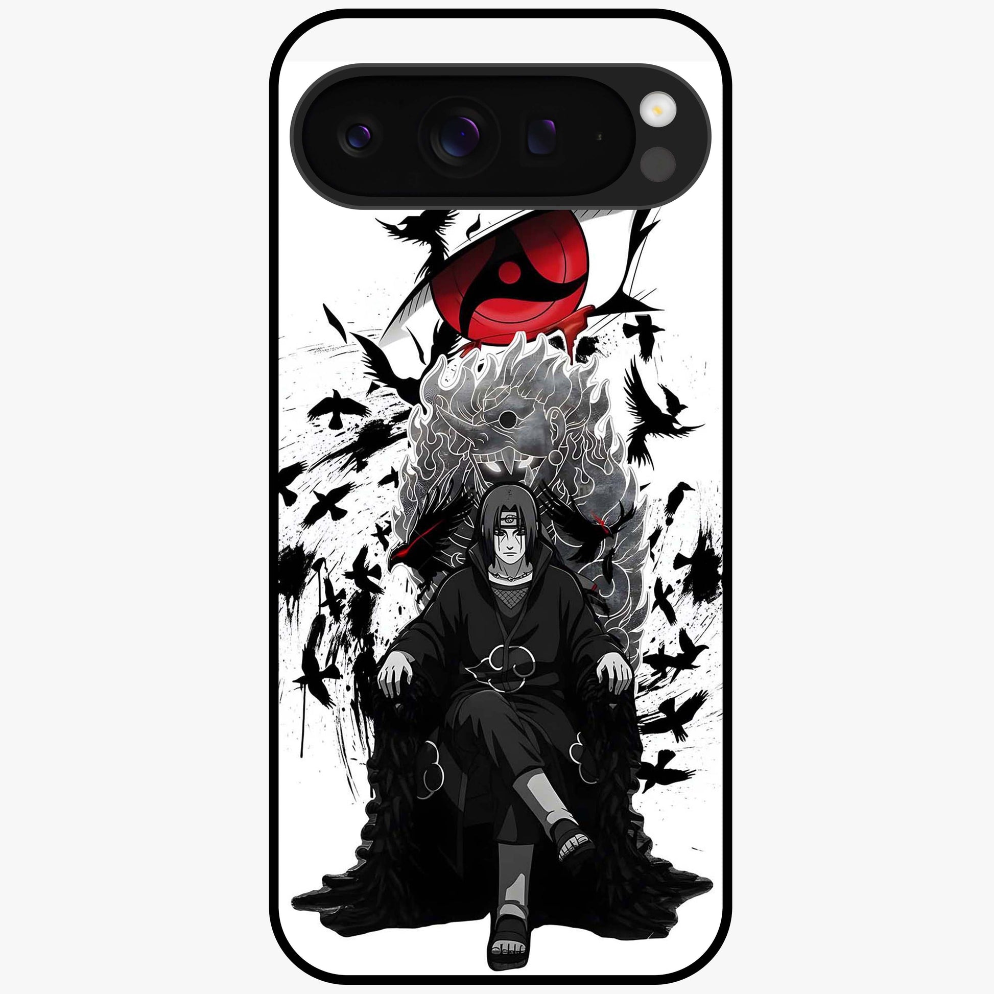 Uchiha Shadow Throne Glass Case showing flat back view with cosmic underwater themed artwork and glossy glass finish.