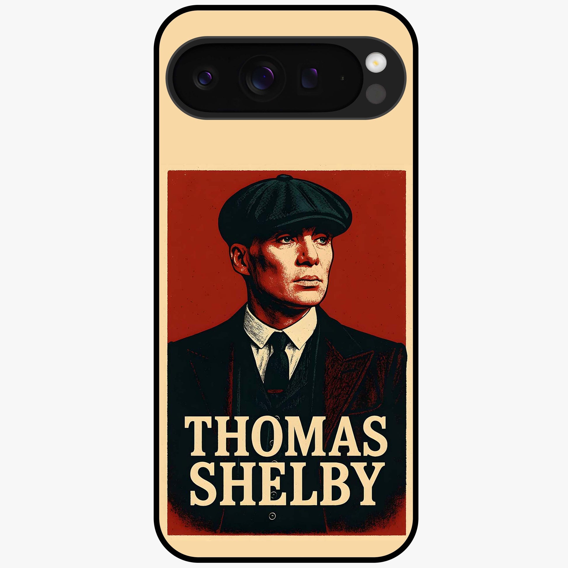 Vintage Mafia Authority Glass Case showing flat back view with bold vintage mafia inspired artwork and glossy glass finish.