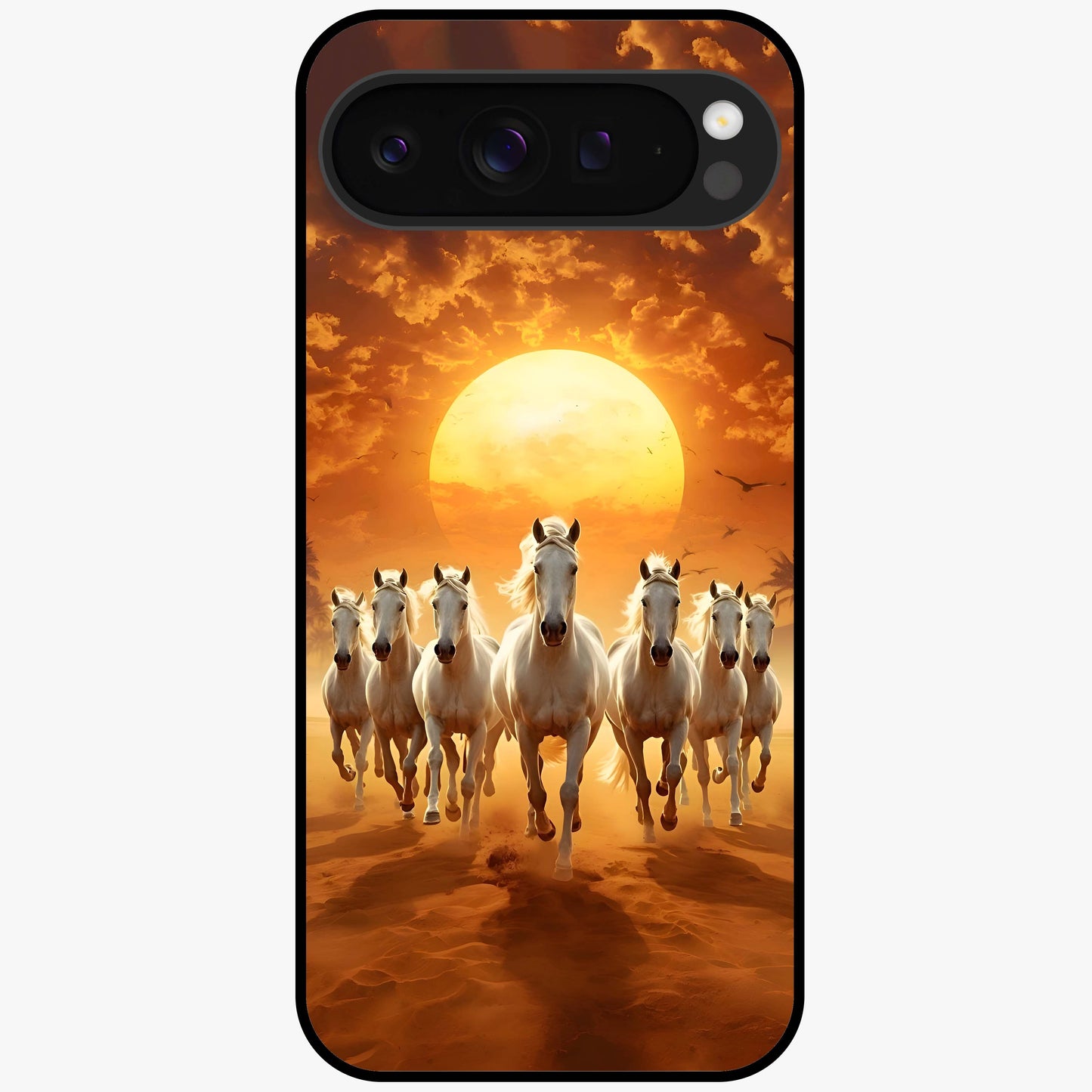 Wild Sunset Majesty Glass Case showing flat back view with majestic sunset landscape artwork and glossy glass finish.
