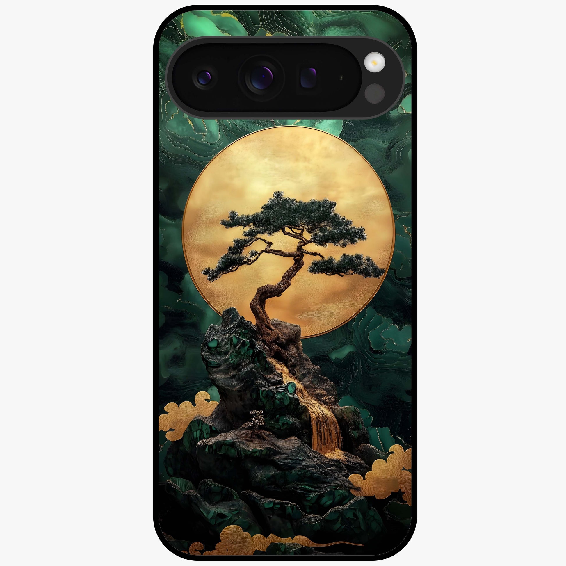 Zen Moon Rise Glass Case showing flat back view with calm moonrise artwork and glossy glass finish.