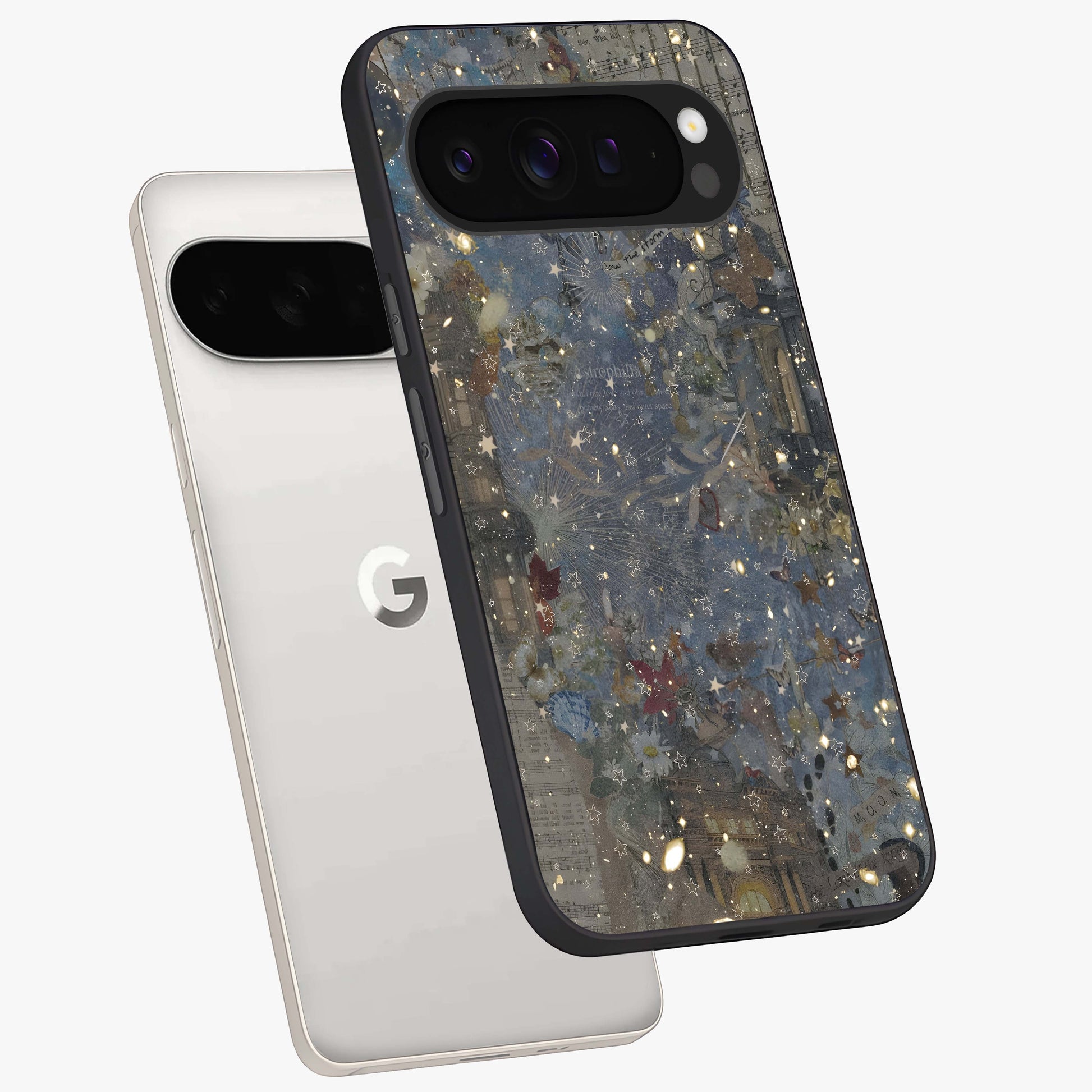Aesthetic Astrolophia Glass Case displayed in angled mockup highlighting artistic aesthetic elements and smooth glass surface.