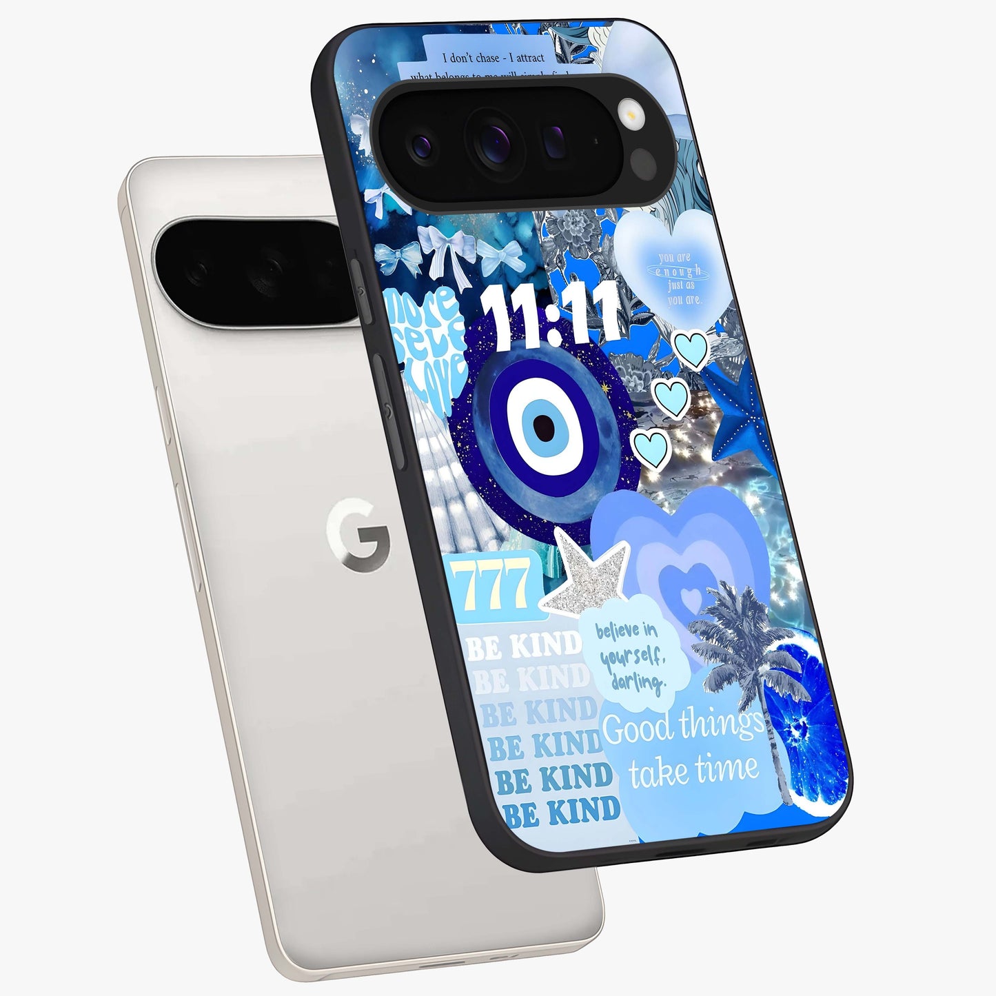 Aesthetic Be Kind Eye Glass Case displayed in angled mockup highlighting aesthetic eye design and inspirational vibe.