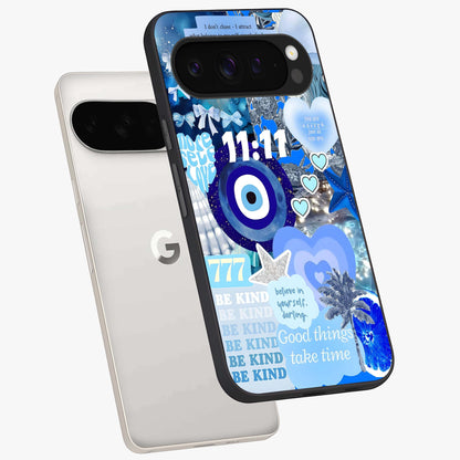 Aesthetic Be Kind Eye Glass Case displayed in angled mockup highlighting aesthetic eye design and inspirational vibe.