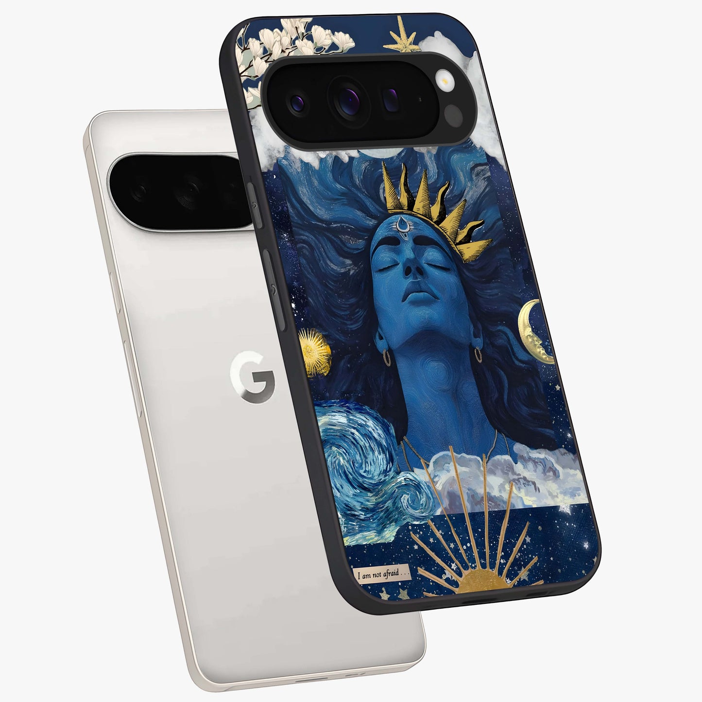 Aesthetic Lord Shiva Glass Case displayed in angled mockup highlighting spiritual Shiva illustration and sacred aesthetic design.