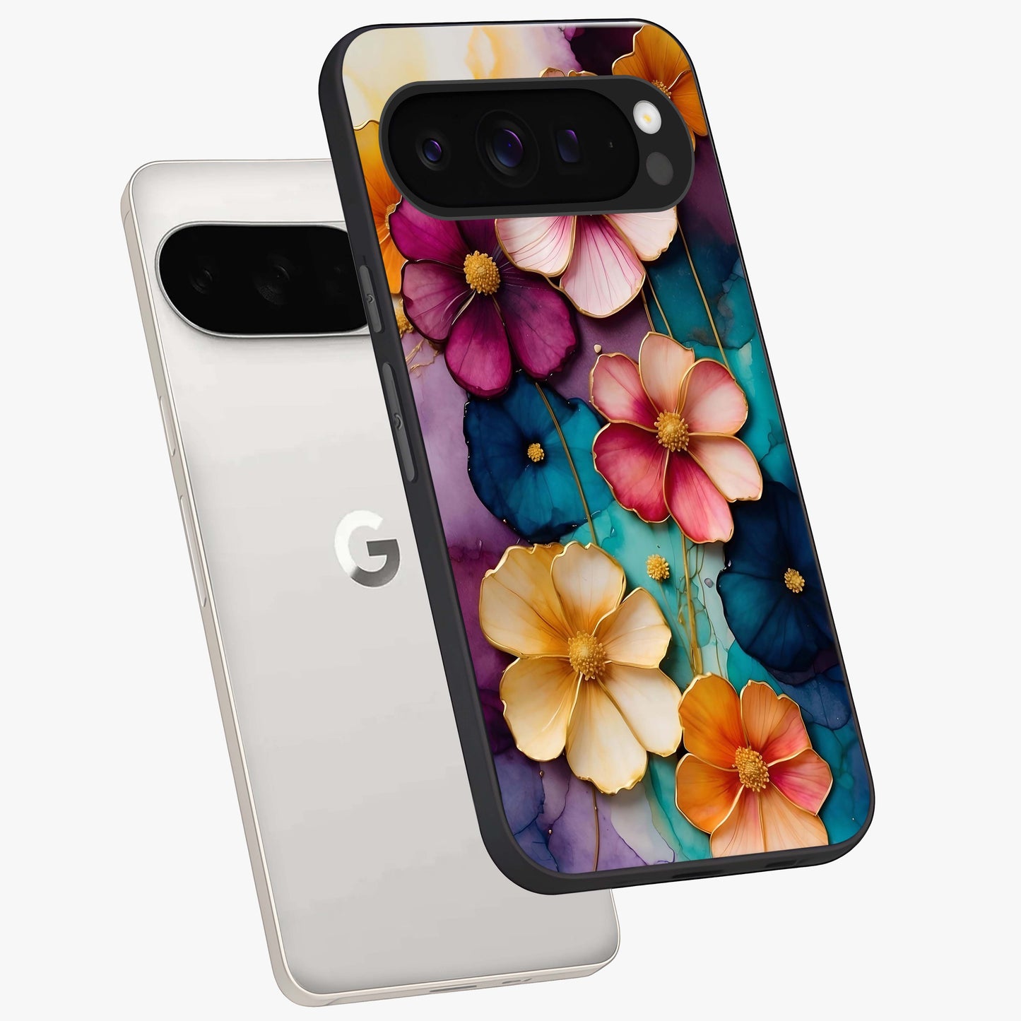 Artlyn Grace Flower Pattern Glass Case displayed in angled mockup highlighting delicate flower pattern design and smooth glass surface.