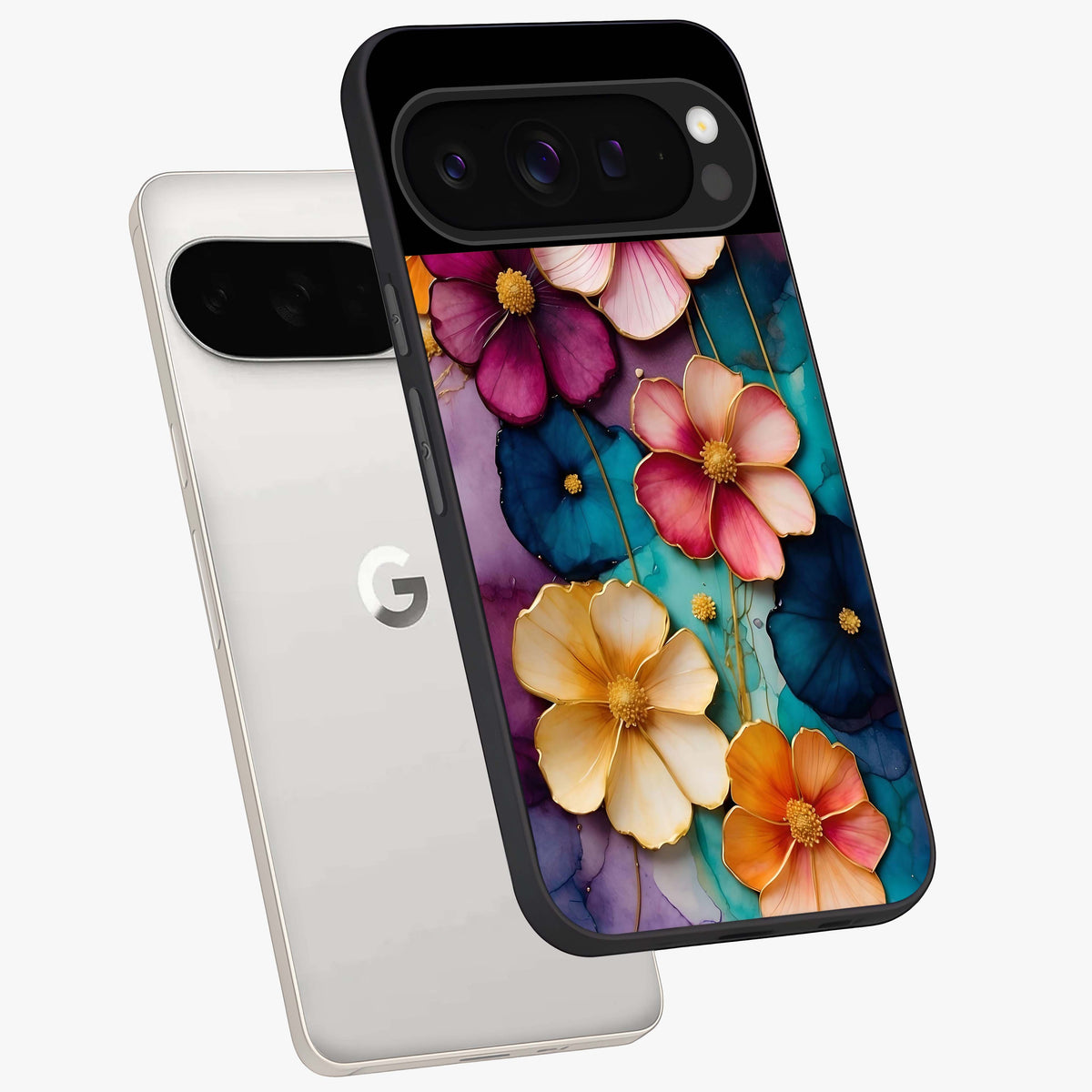 Artlyn Grace Flower Pattern Glass Case displayed in angled mockup highlighting delicate flower pattern design and smooth glass surface.
