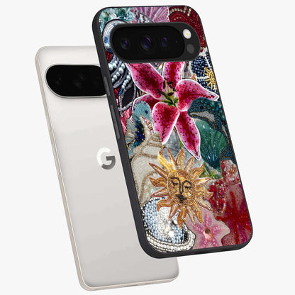 Beaded Garden Fantasy Glass Case displayed in angled mockup highlighting fantasy inspired floral bead pattern.