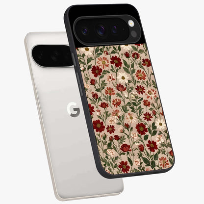 Biege Flower With Leaf Glass Case displayed in angled mockup highlighting minimal floral leaf design and elegant aesthetic.