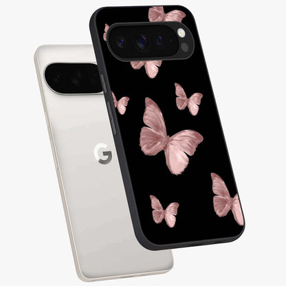 Butterfly Pattern Glass Case displayed in angled mockup highlighting delicate butterfly design and aesthetic pattern style.