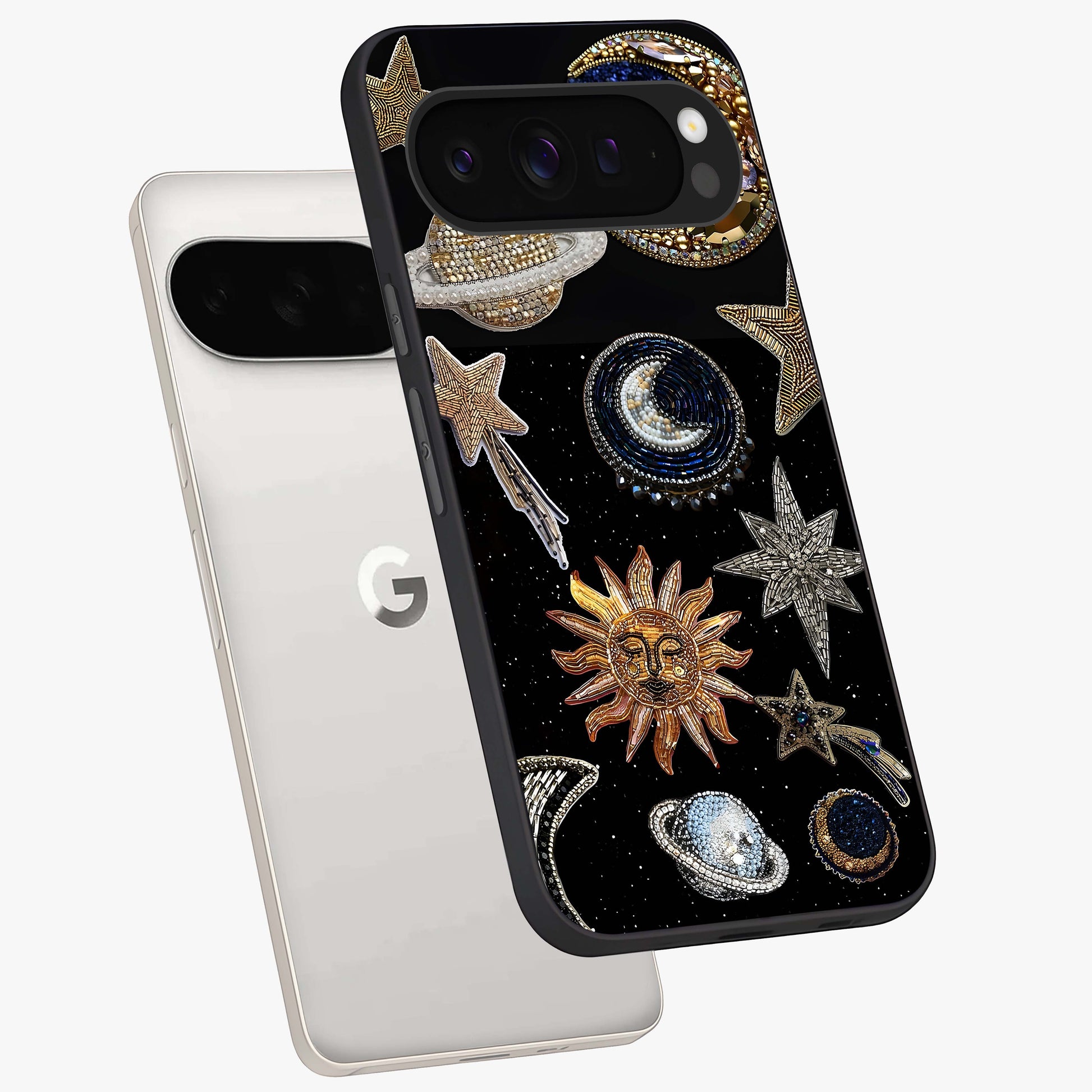 Celestial Gem Constellations Glass Case displayed in angled mockup highlighting gemstone inspired constellation design.