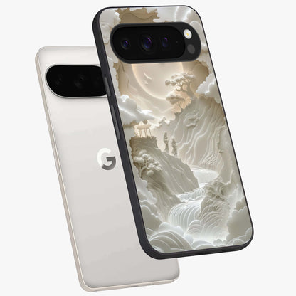 Celestial Origami Glass Case displayed in angled mockup highlighting geometric origami design with cosmic aesthetic theme.