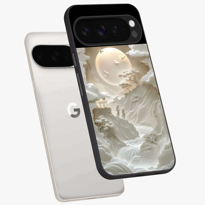 Celestial Origami Glass Case displayed in angled mockup highlighting geometric origami design with cosmic aesthetic theme.