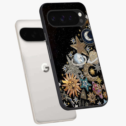 Cosmic Sparkle Dreams Glass Case displayed in angled mockup highlighting dreamy star sparkle design with celestial aesthetic.