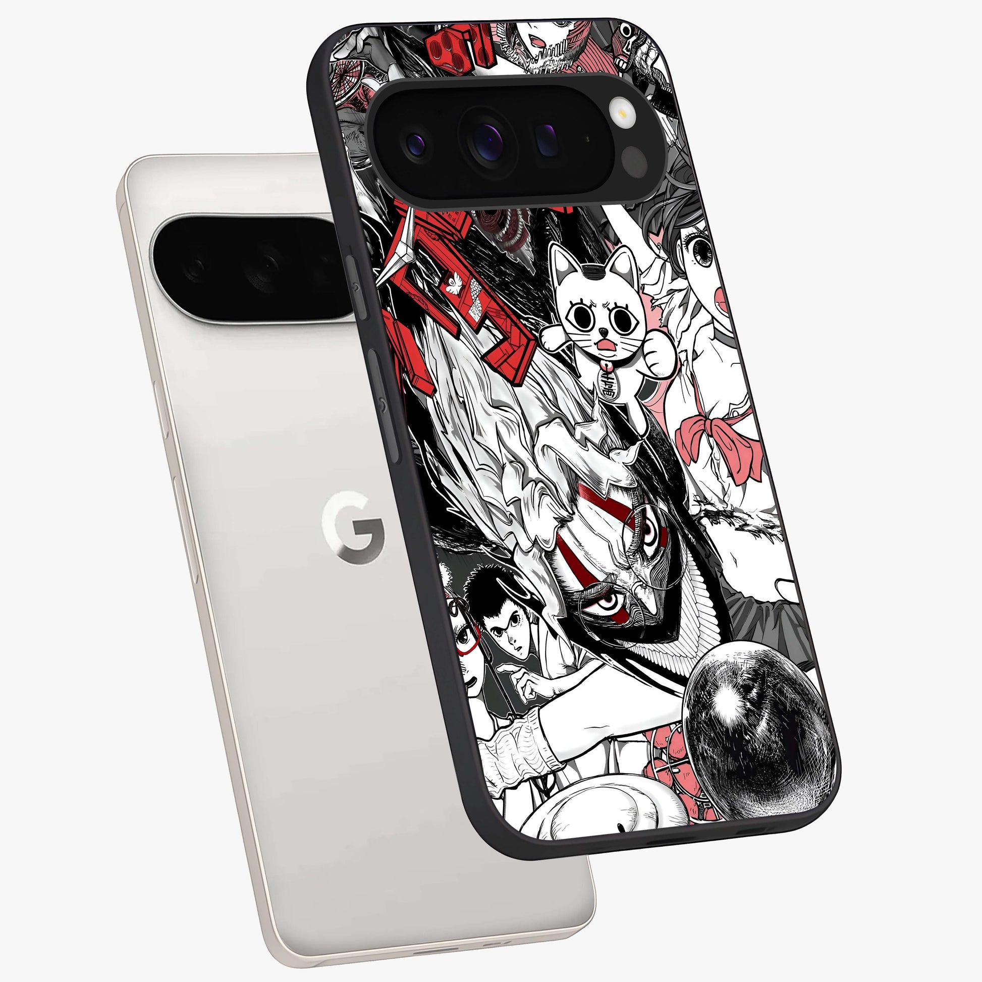 Crimson Chaos Panel Glass Case displayed in angled mockup highlighting chaotic panel style design with modern graphic theme.