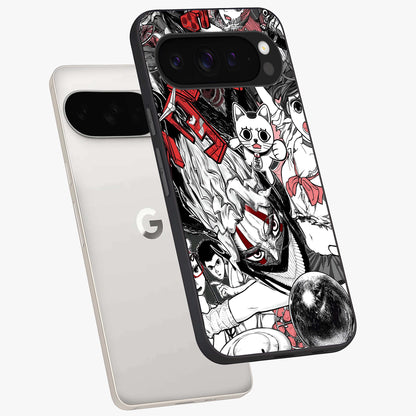 Crimson Chaos Panel Glass Case displayed in angled mockup highlighting chaotic panel style design with modern graphic theme.