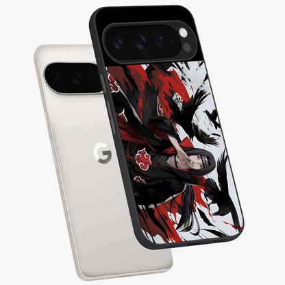 Crimson Crow Illusion Glass Case displayed in angled mockup highlighting mysterious crow graphic with dark aesthetic style.