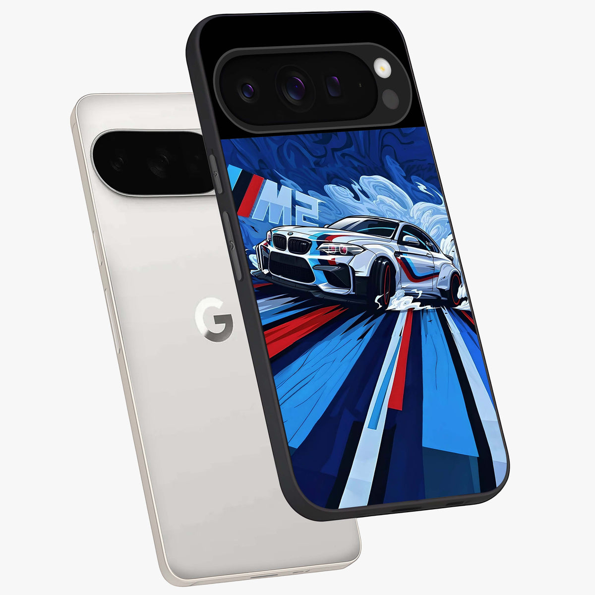 Drift Power Rush Glass Case displayed in angled mockup highlighting powerful drift car design with sporty aesthetic style.