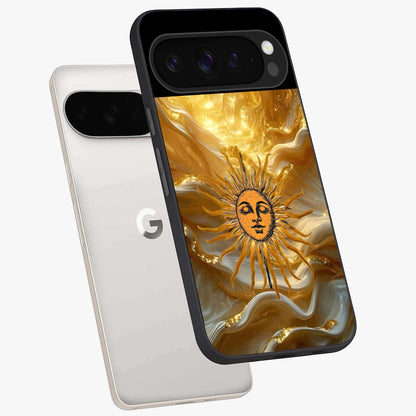 Eternal Golden Glow Glass Case displayed in angled mockup highlighting glowing golden aesthetic design with elegant style.