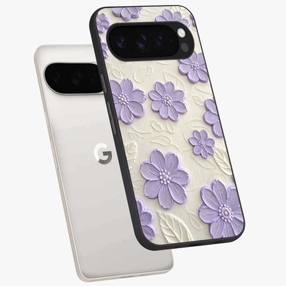 Floral Wall Art With Purple Flowers Glass Case displayed in angled mockup highlighting vibrant purple floral illustration with artistic aesthetic.