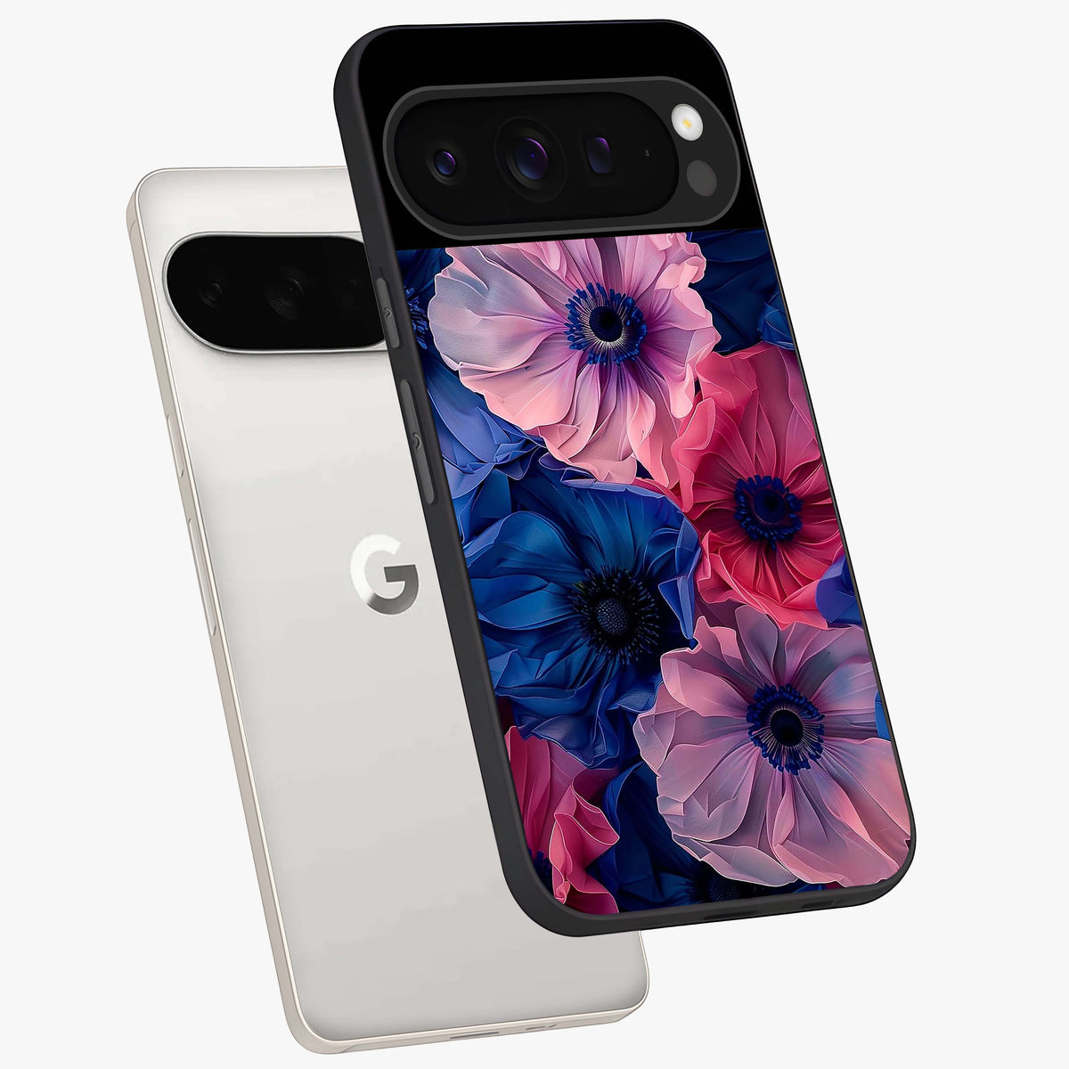Flower Paper Art Pattern Glass Case displayed in angled mockup highlighting layered paper flower design with artistic aesthetic.