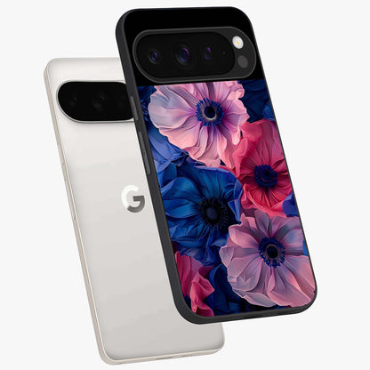 Flower Paper Art Pattern Glass Case displayed in angled mockup highlighting layered paper flower design with artistic aesthetic.