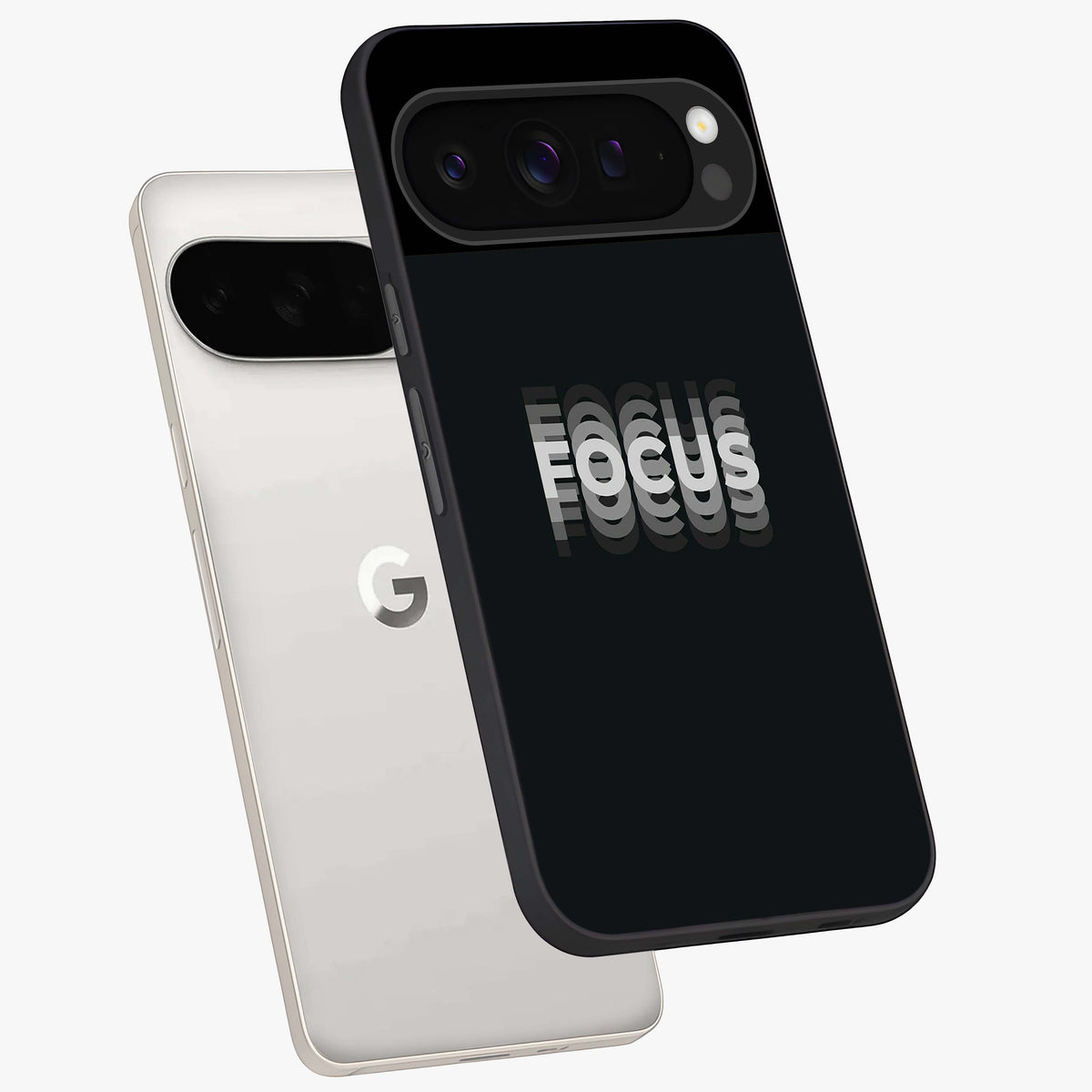 Focus Mode On Glass Case displayed in angled mockup highlighting clean minimal text artwork with modern aesthetic style.