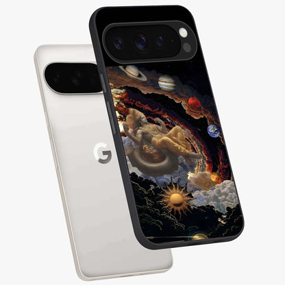 Galactic Divine God Glass Case displayed in angled mockup highlighting powerful celestial deity illustration with galactic aesthetic.