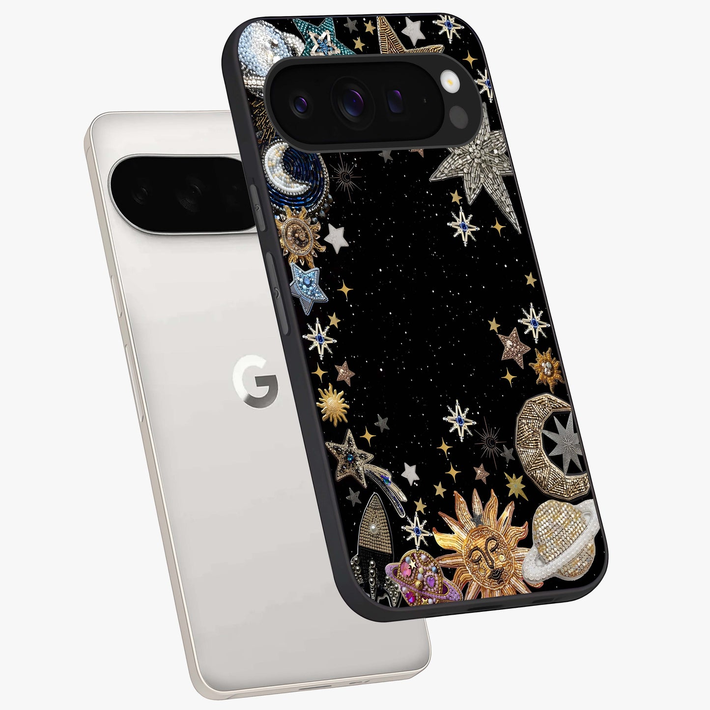 Galactic Jewel Stars Glass Case displayed in angled mockup highlighting shining celestial star design with cosmic aesthetic style.