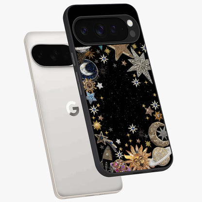 Galactic Jewel Stars Glass Case displayed in angled mockup highlighting shining celestial star design with cosmic aesthetic style.