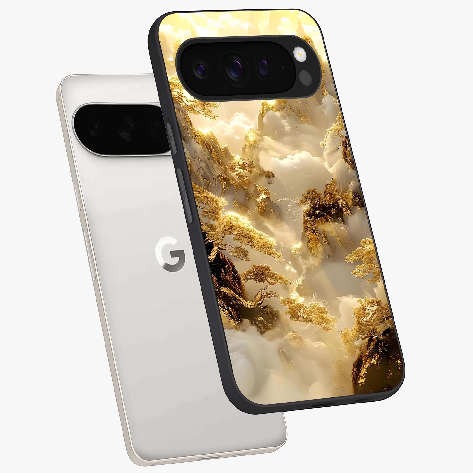 Gates Of Illumination Glass Case displayed in angled mockup highlighting radiant portal inspired design with fantasy aesthetic.