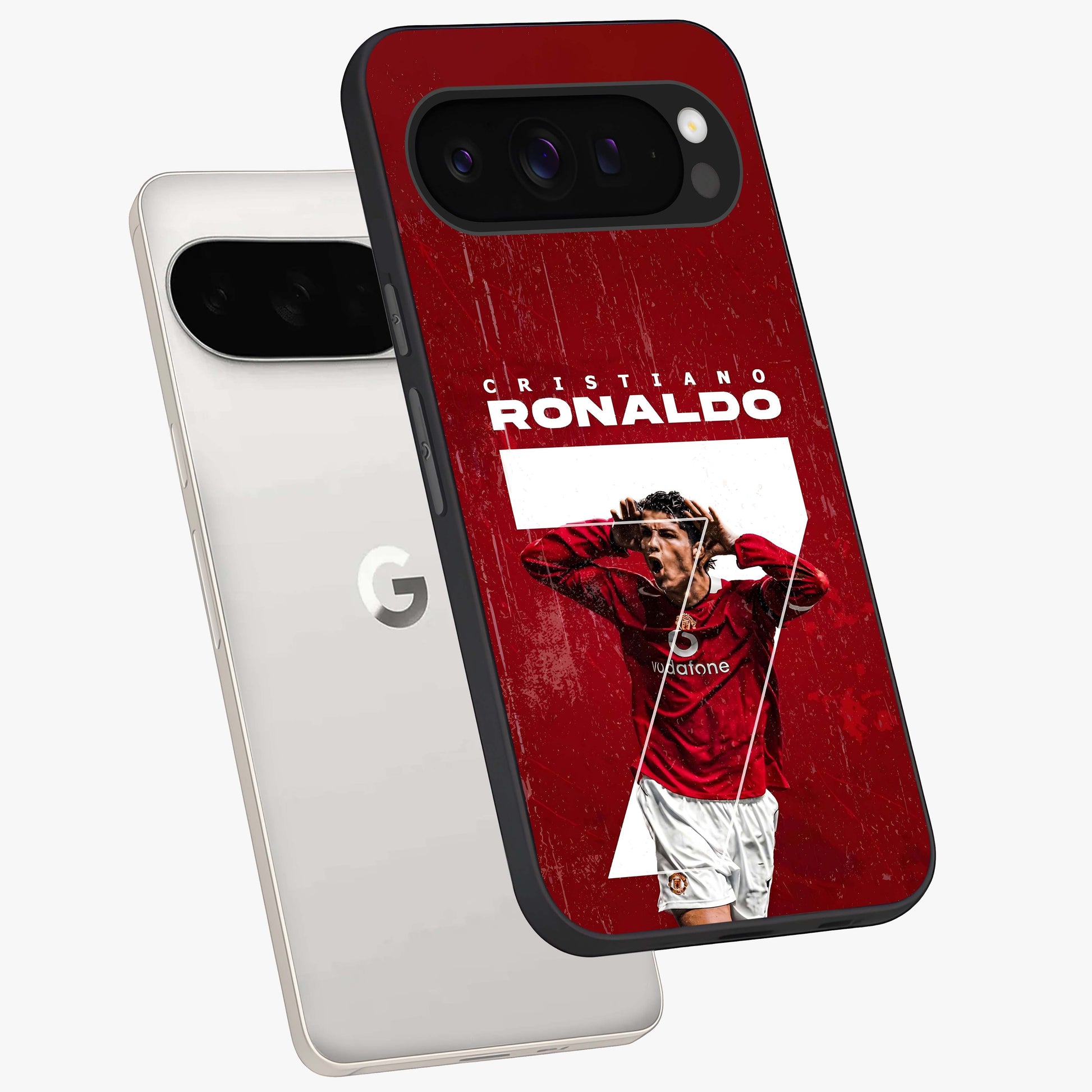 Goal Celebration Legacy Glass Case displayed in angled mockup highlighting energetic sports celebration design with bold athletic theme.