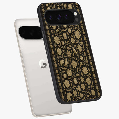 Golden Evil Eye Mandala Glass Case displayed in angled mockup highlighting protective evil eye symbol with golden mandala design.