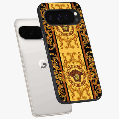 Golden Lotus Glow Glass Case displayed in angled mockup highlighting radiant lotus illustration with spiritual aesthetic.