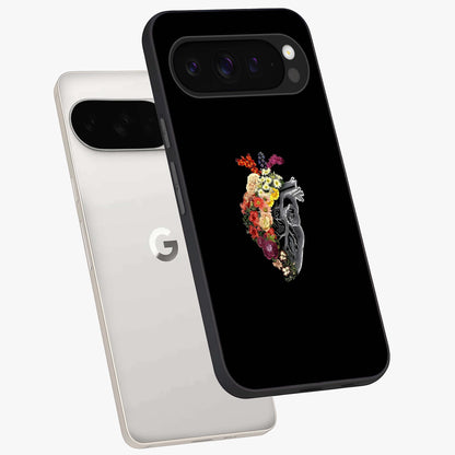 Heart With Flowers Glass Case displayed in angled mockup highlighting romantic flower design with soft aesthetic style.
