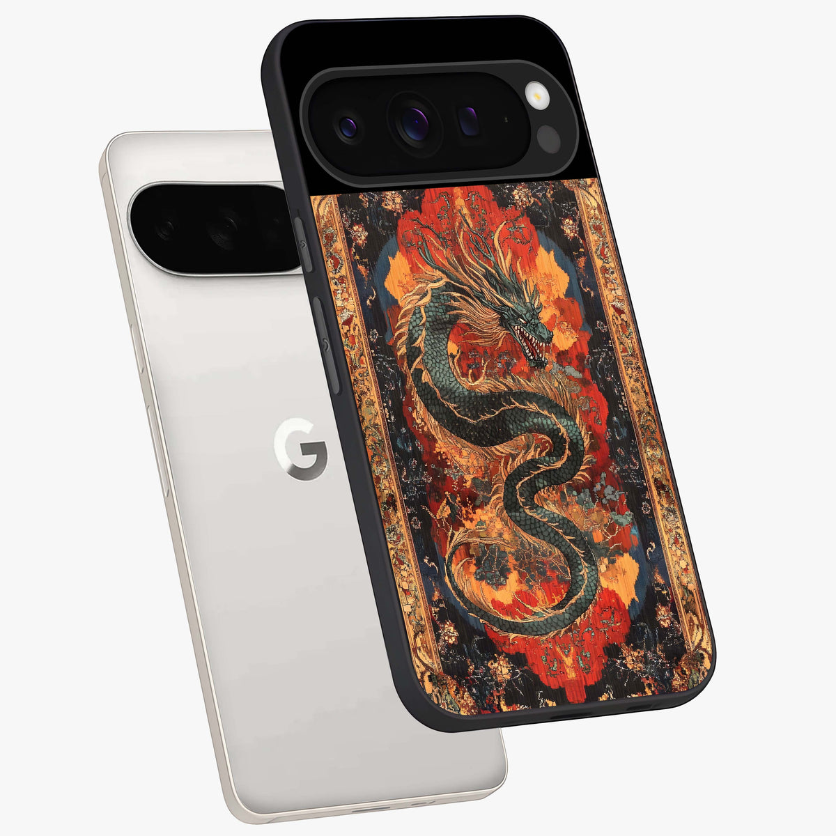 Inferno Dragon Soul Glass Case displayed in angled mockup highlighting powerful dragon illustration with inferno aesthetic.