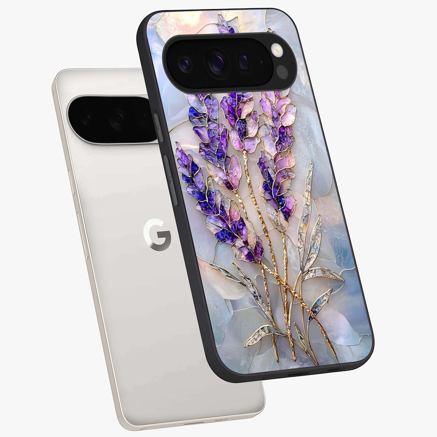 Lavender Dream Glow Glass Case displayed in angled mockup highlighting dreamy purple glow design with soft artistic style.