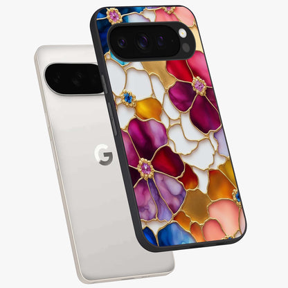 Marble Flower Pattern Glass Case displayed in angled mockup highlighting elegant marble floral design with modern aesthetic.