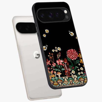 Midnight Bloom Pattern Glass Case displayed in angled mockup highlighting elegant flower design with midnight aesthetic style.